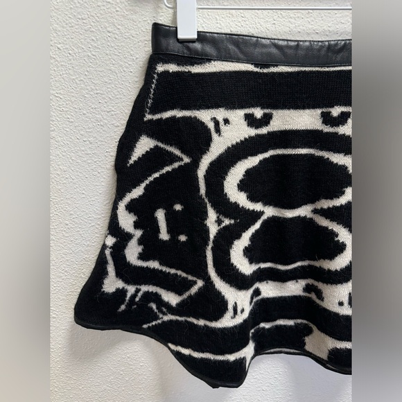 Ohlin D Baby Alpaca Wool Knit Skirt Geometric Back Zip Leather Trim Pockets Med - Picture 4 of 10